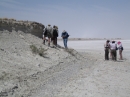 Visiting an outcrop on the shore of Lake Lucero